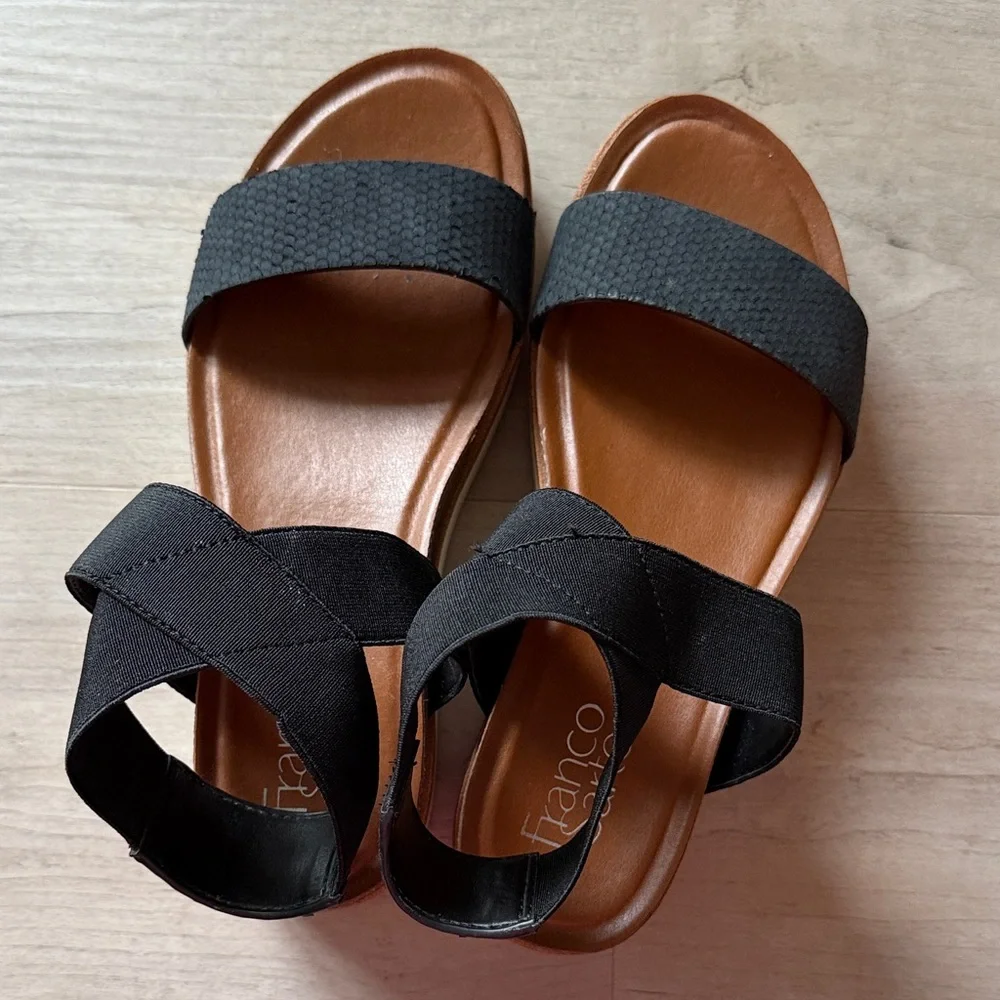 Franco Sarto Black Elastic Strap Platform Sandal Size 6 - Picture 5 of 6
